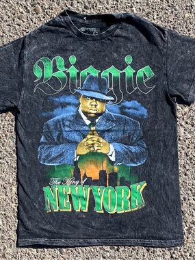 Notorious B.I.G. King of New York Y2K Indie Grunge Acid Wash Tee S 17.25x25.25